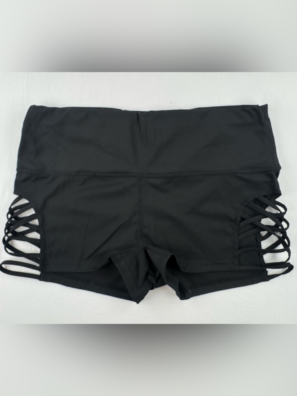 TEMU Women’s Black Athletic Shorts with Side Strap Detail